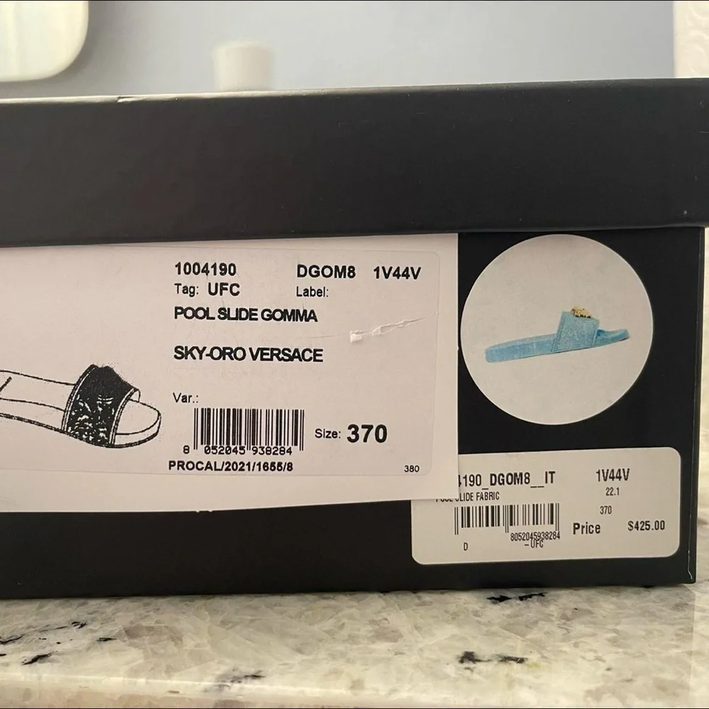 Versace Sky Blue and Gold Pool Slides - Picture 4 of 4